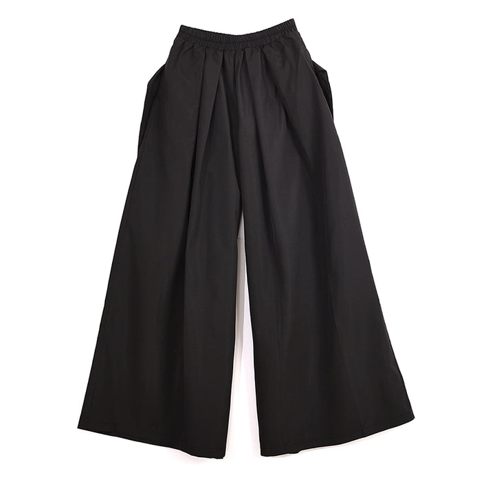Elastische High-Waist-Hosen mit weitem Bein 