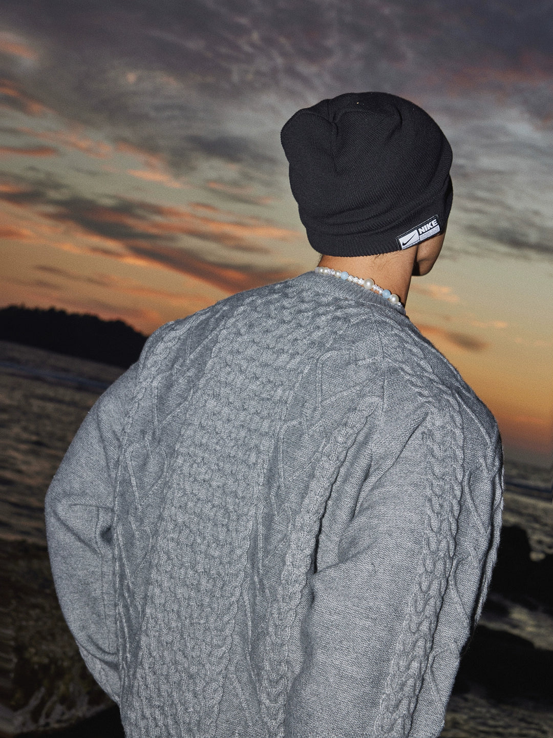 Gray Cable Knit Loose Sweater