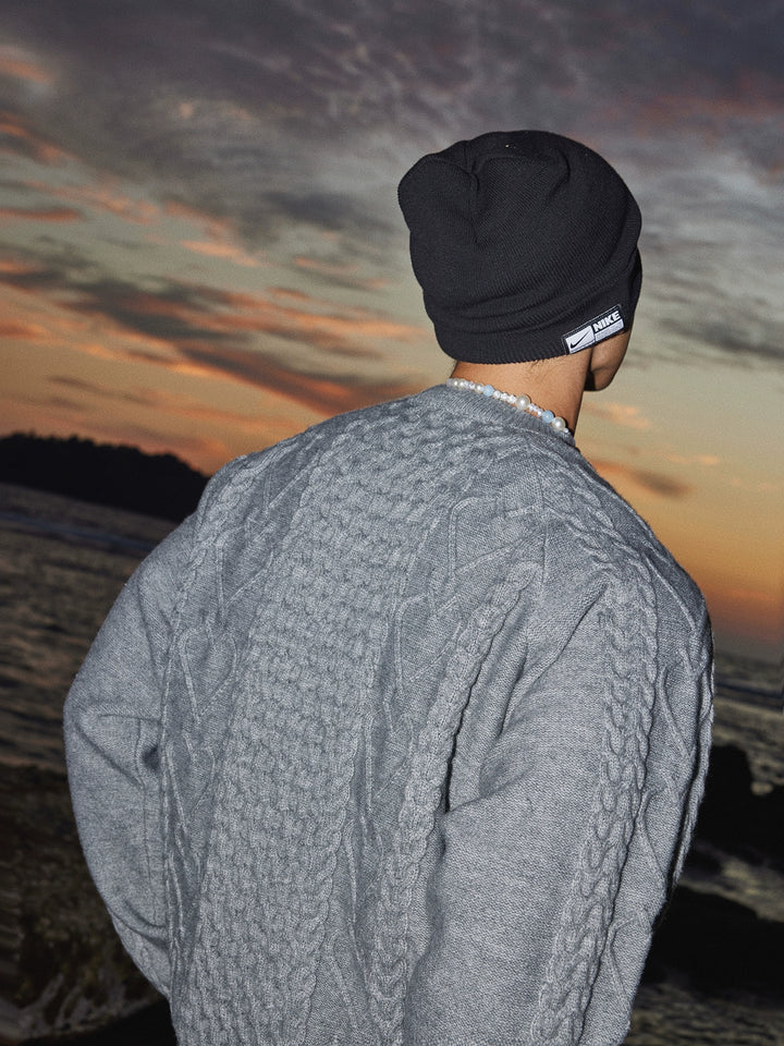 Gray Cable Knit Loose Sweater