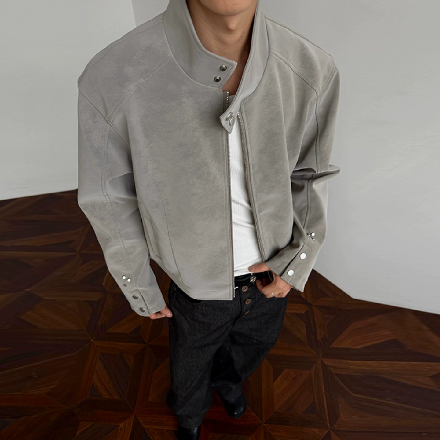 Stand Collar PU Leather Jacket