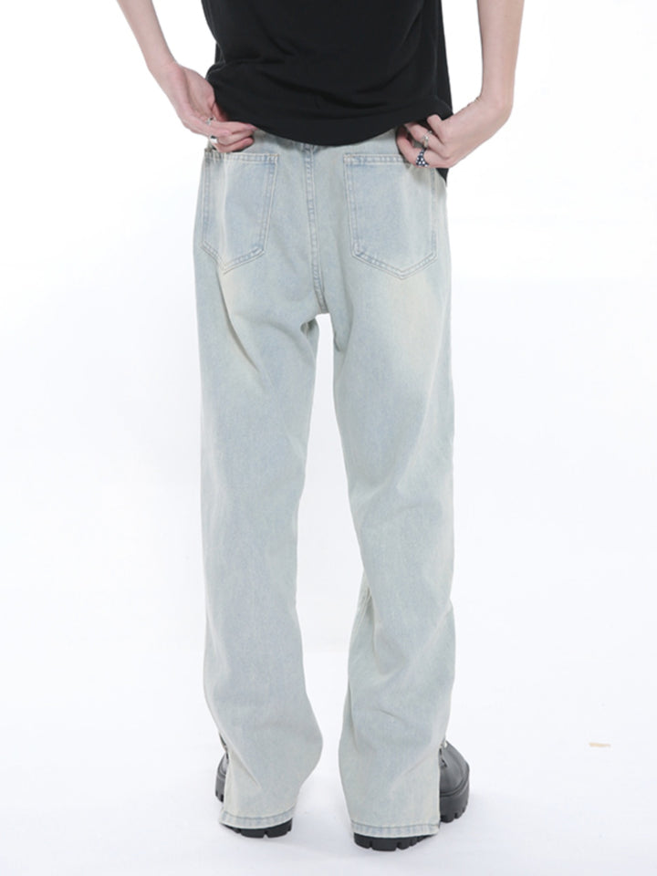 Retro Distressed Washed Straight Jeans