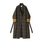 Plaid Wool Long Coat with Belt