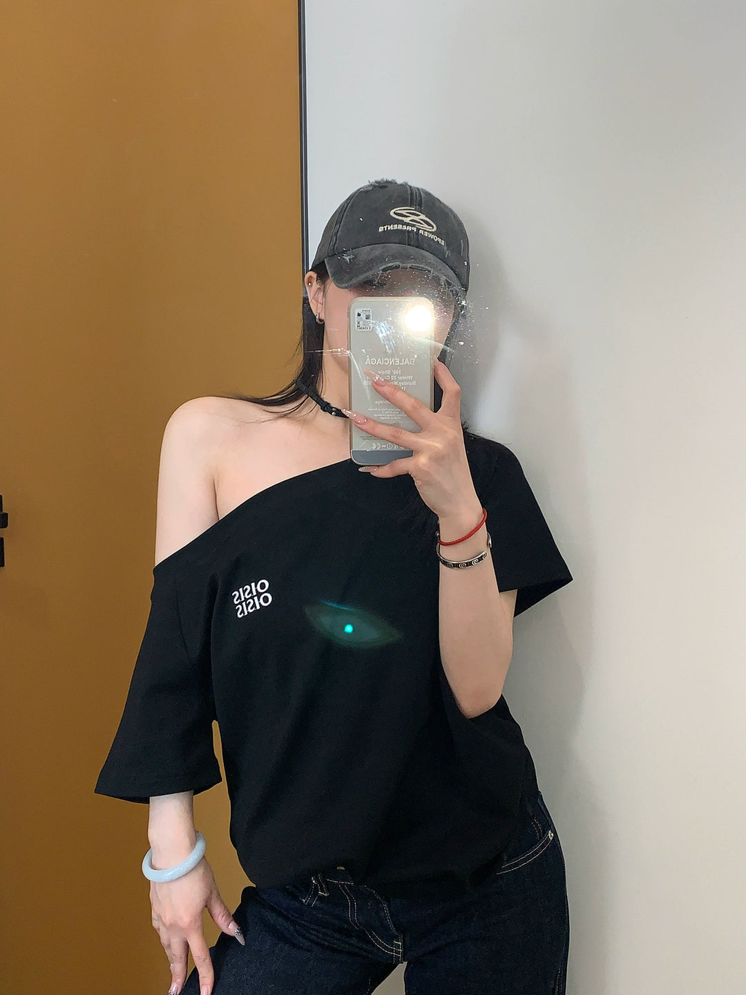 Cotton Off-Shoulder Embroidered T-Shirt