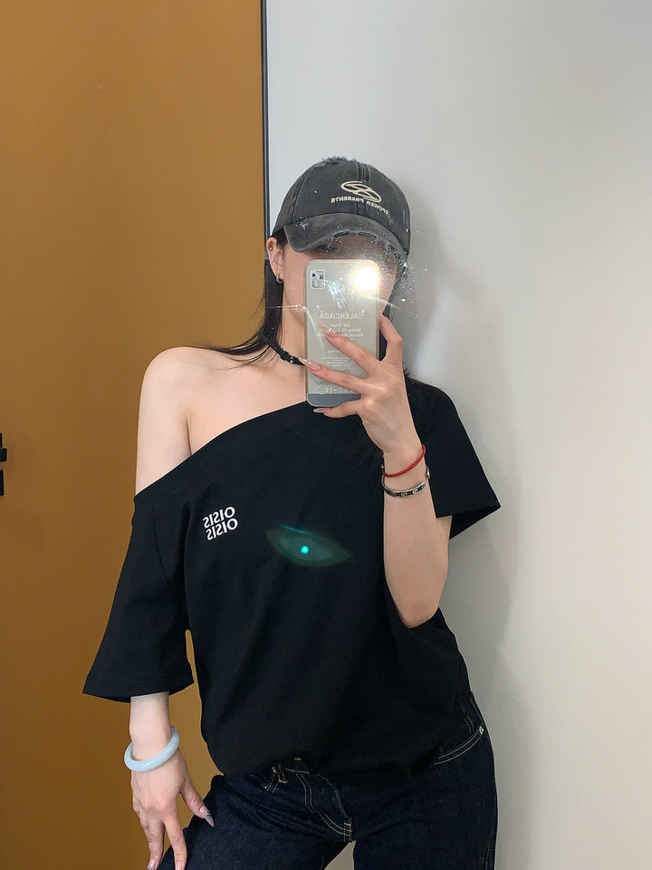 Cotton Off-Shoulder Embroidered T-Shirt