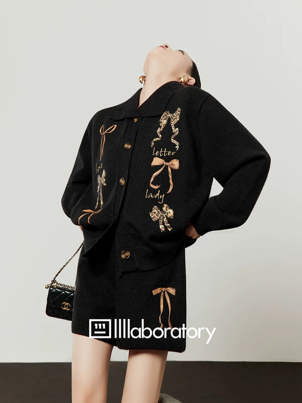 Conjunto de suéter de punto y pantalones cortos de leopardo 