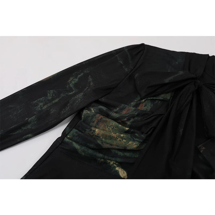 Vestido Maxi de Malla con Lazo de Manga Larga 