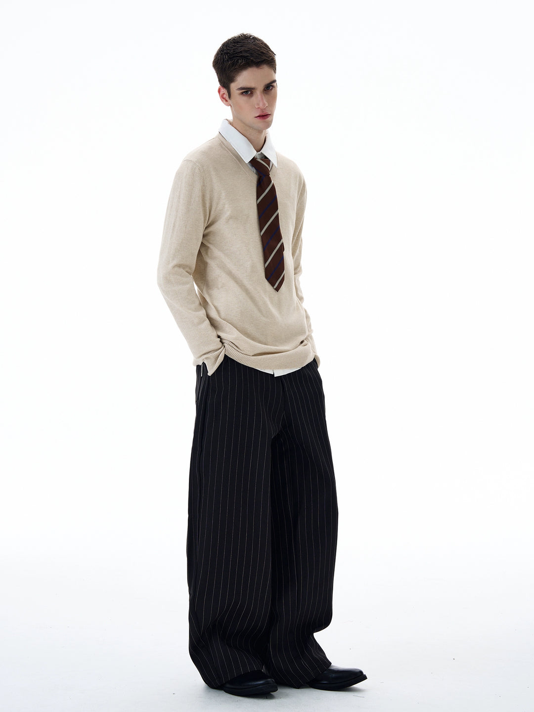 Pinstripe Wide Leg Casual Pants