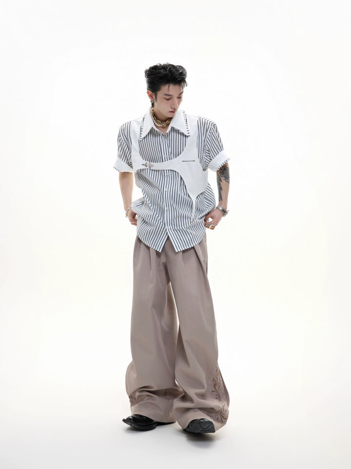 Camicia a maniche corte con colletto doppio a righe 