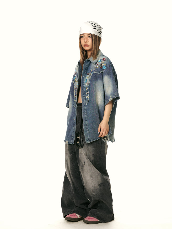 Floral Embroidered Denim Shirt