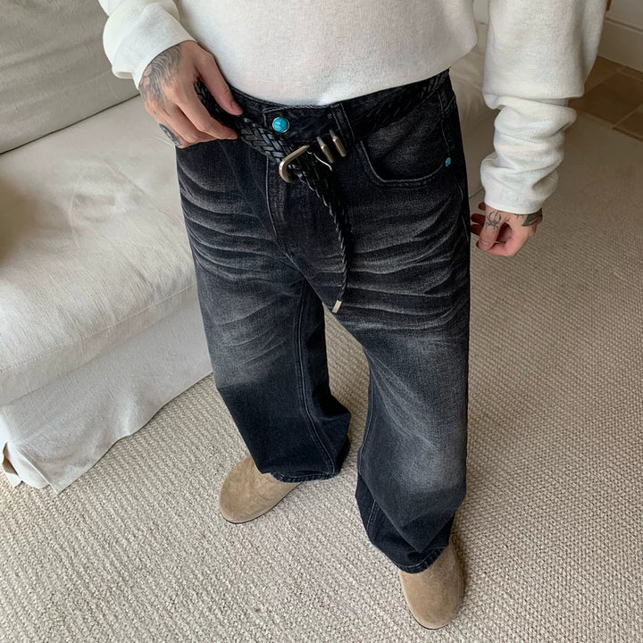 3D Whisker Versleten Losse Rechte Broek 