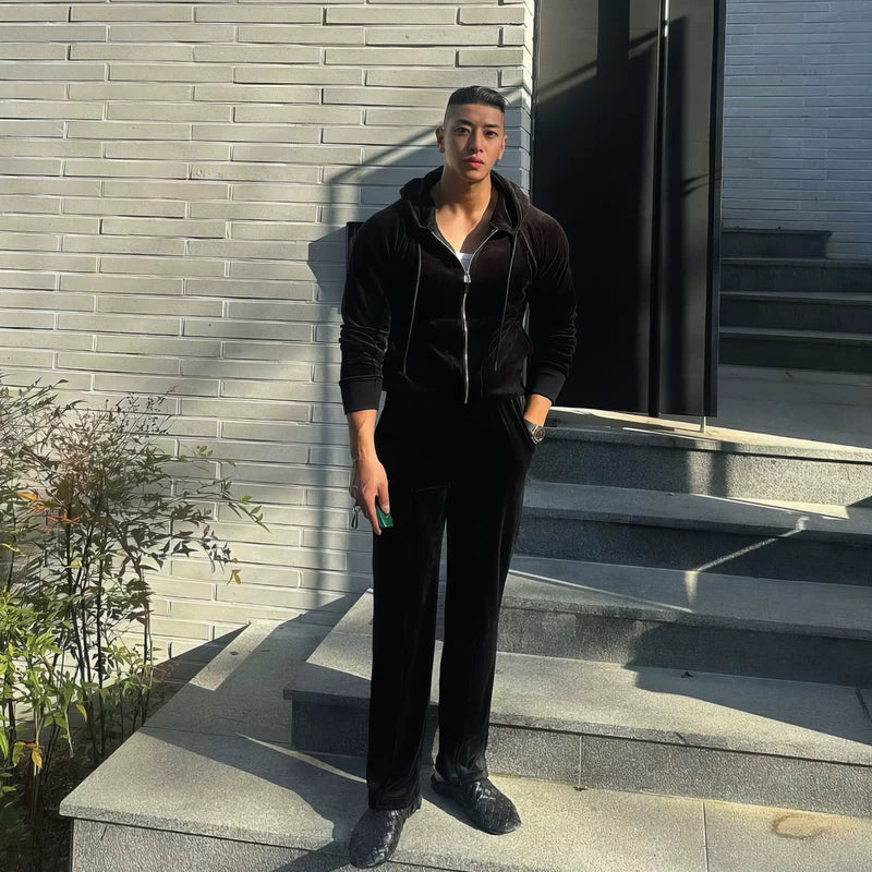 Velvet Hooded Cardigan en Broek (apart verkocht) 