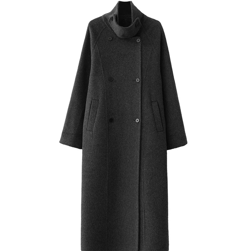 Langer Wollmantel mit Rüstkragen 