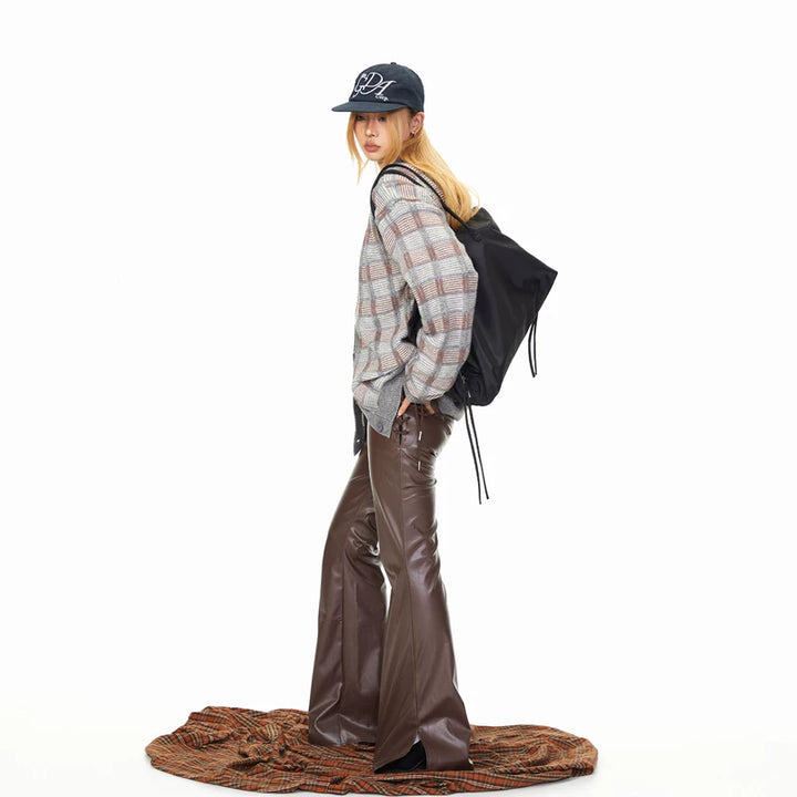 Plaid Faux Two-Piece Knit Cardigan