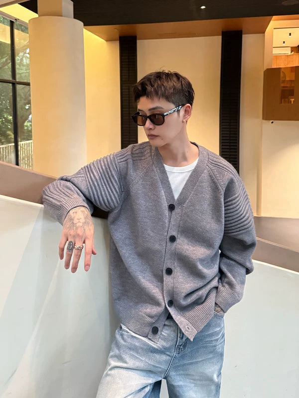 Cárdigan de punto de cuello en V oversized con textura plisada 