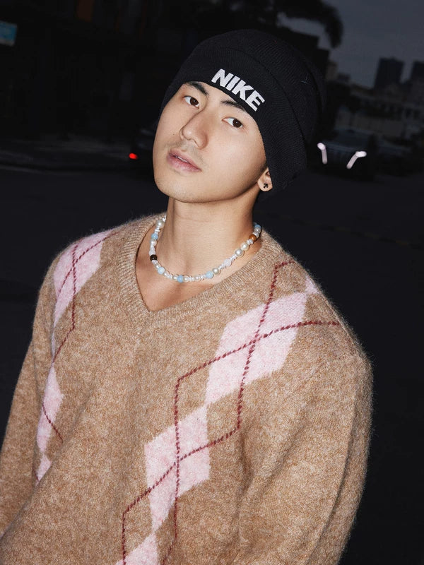 Pull en V en tricot polaire à motif losange 