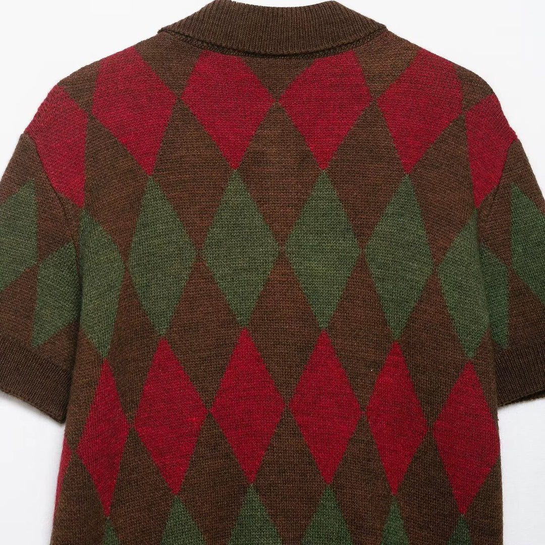 Kardigan z krótkim rękawem Argyle Knit Polo 