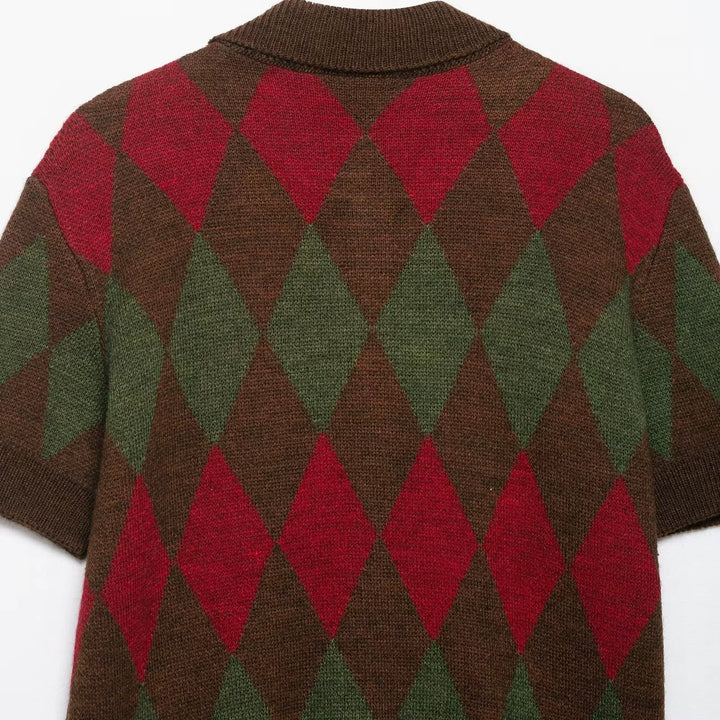 Kardigan z krótkim rękawem Argyle Knit Polo 