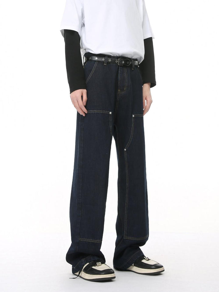 Workwear Stitching Loose Straight Pants