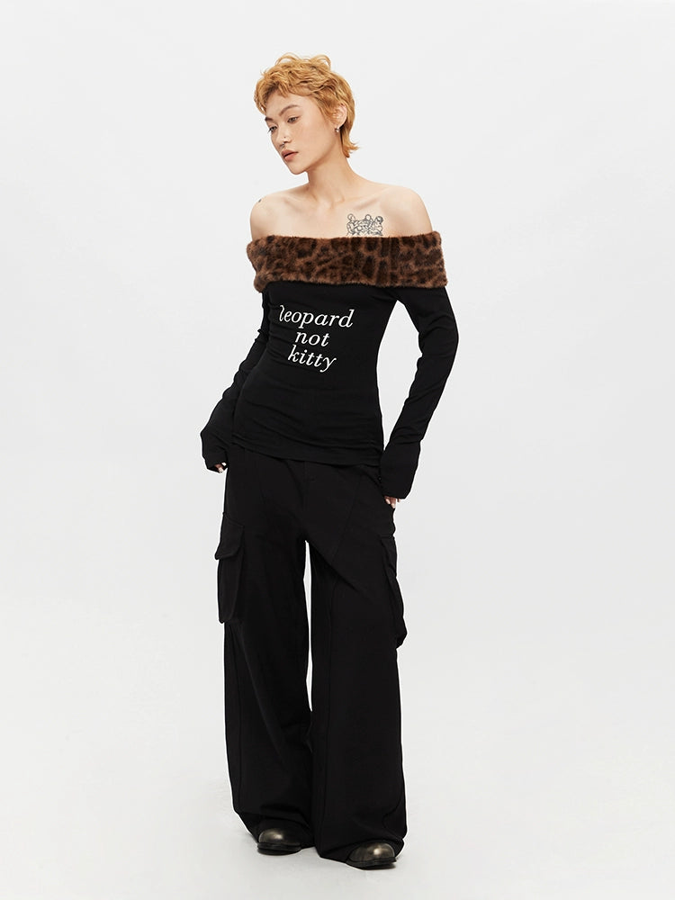 Off-Shoulder Leopard Print Long Sleeve Top