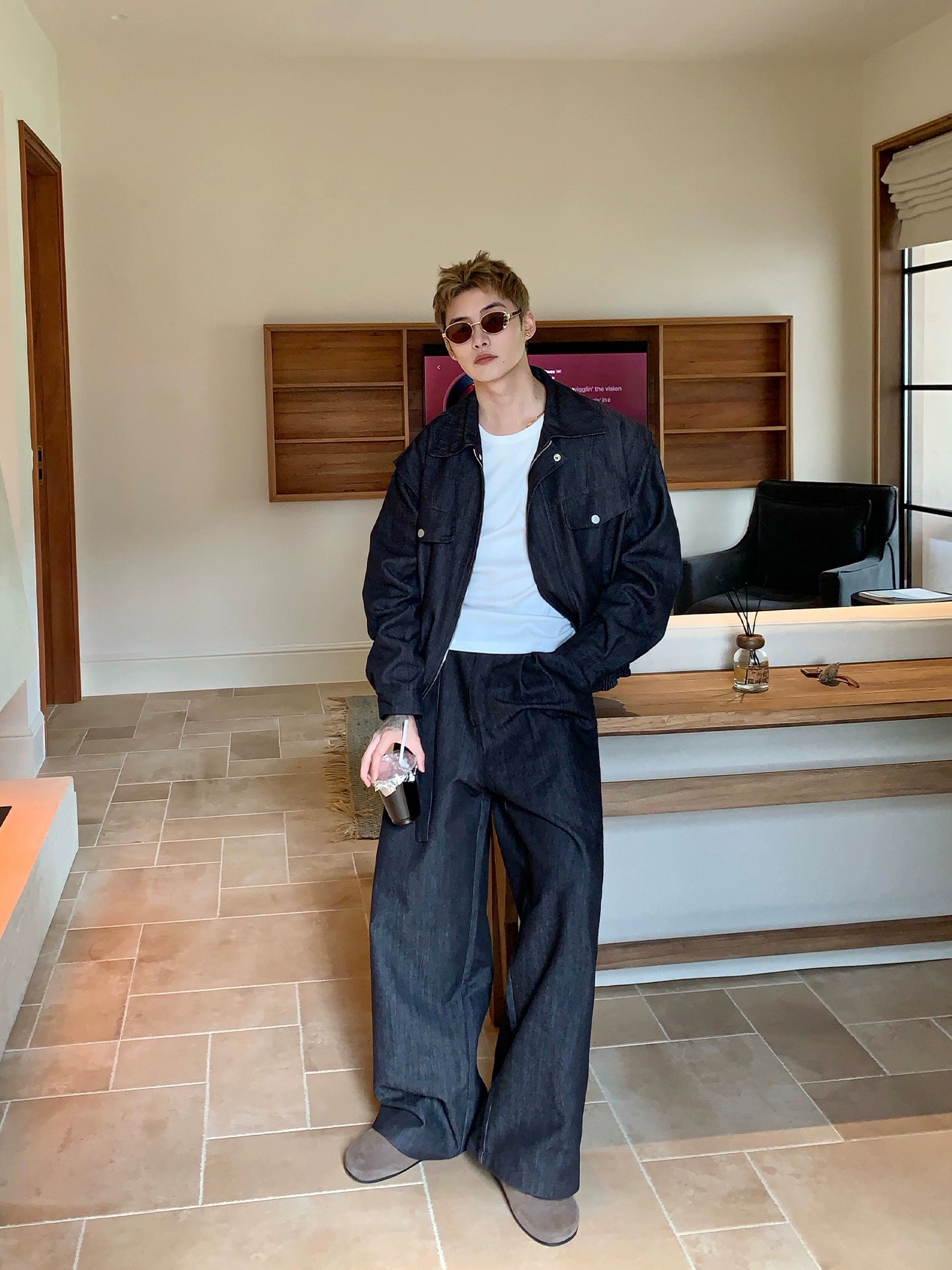 Retro Geniş Paça Ceket ve Pantolon Takımı 