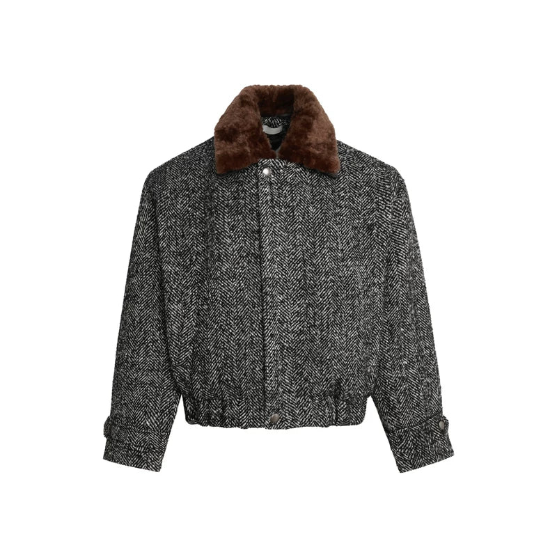 Fur Collar Quilted Wool Coat