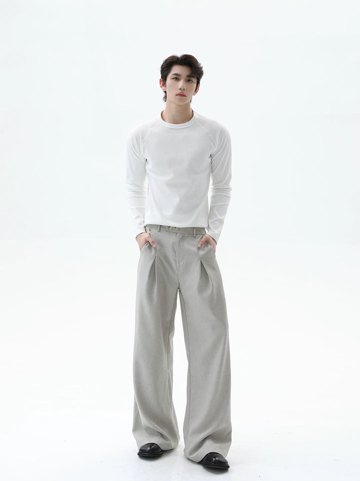 Waffle Knit Raglan Sleeve Pullover