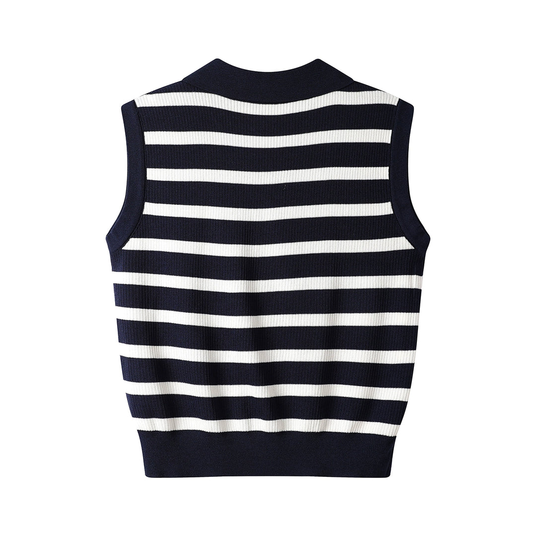 Gilet en tricot à col polo rayé 