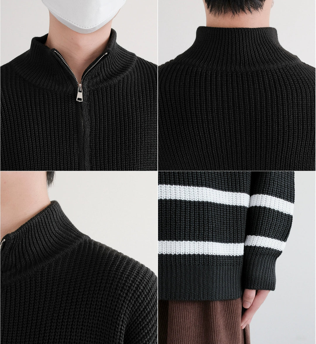 Half-Zip Stand Collar Striped Sweater