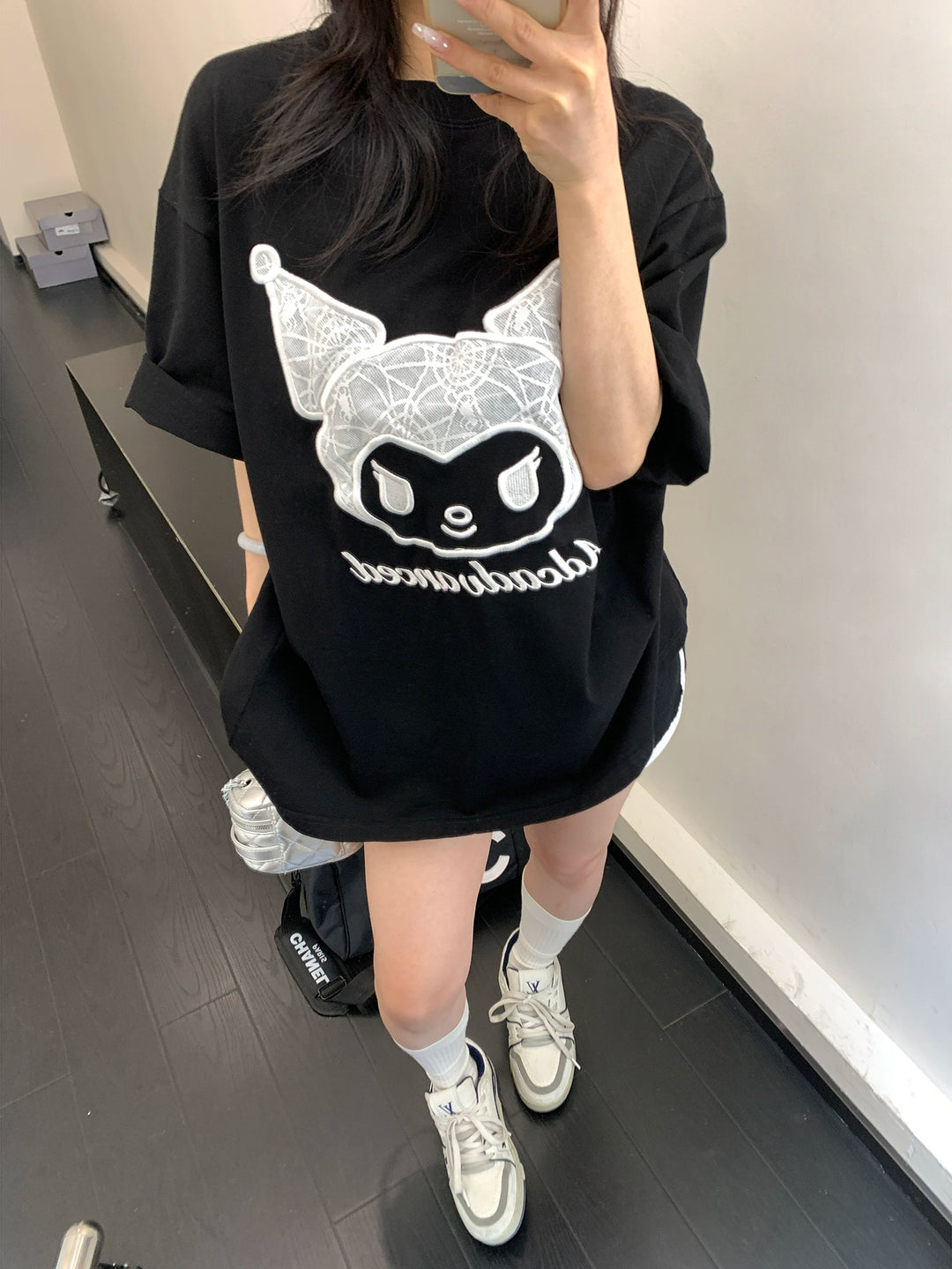 Cartoon Graphic Lace Patchwork T-Shirt