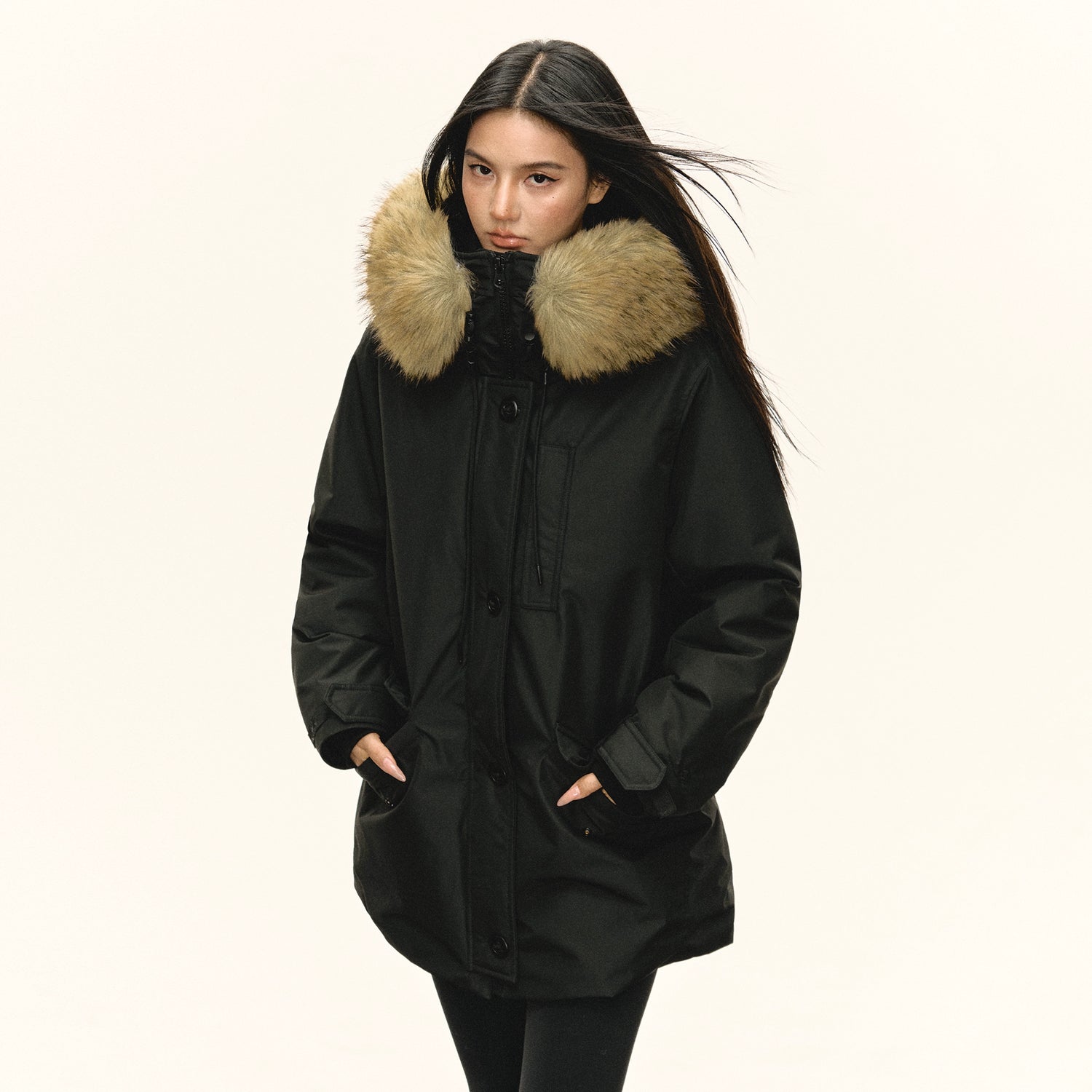 Faux Fur Hooded Down Jacket