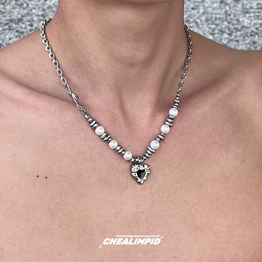 Heart Pendant Pearl Chain Necklace
