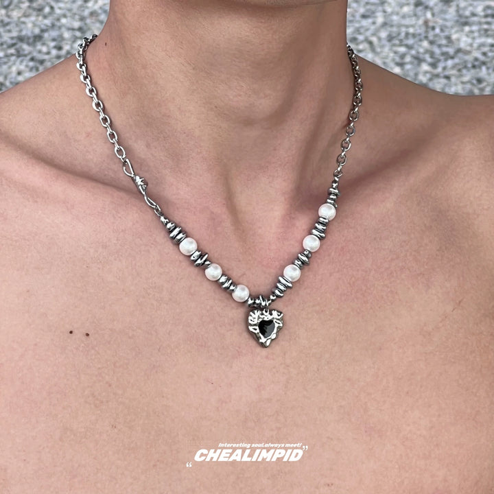 Heart Pendant Pearl Chain Necklace