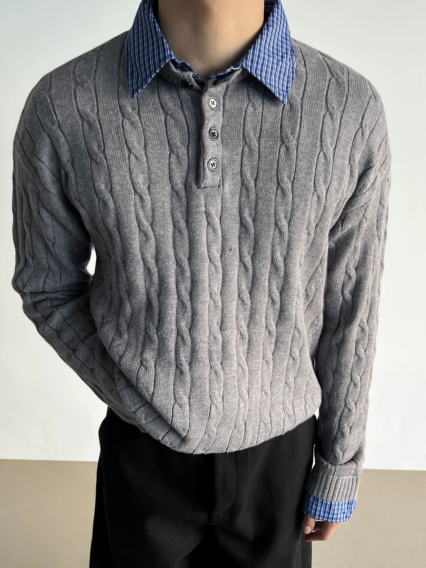 Retro Örgü Parçalı Kazak İki Parça Takım 