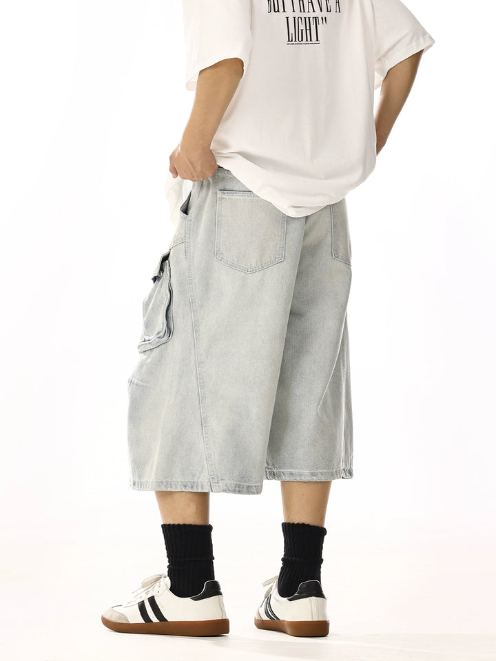 Cropped Denim Cargo Pants