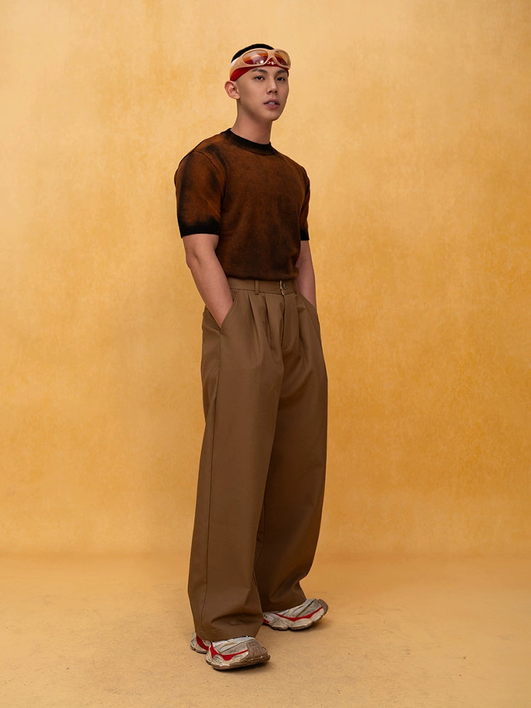 Pantalons décontractés à large jambe plissés rétro 