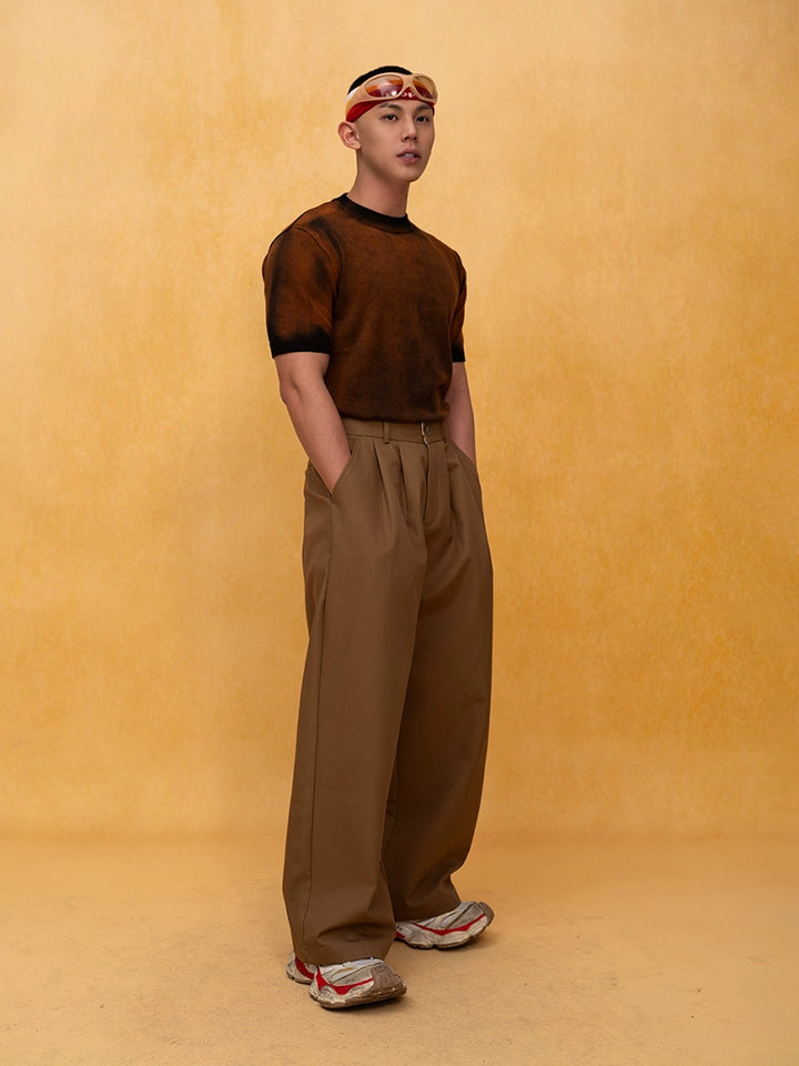 Pantalons décontractés à large jambe plissés rétro 