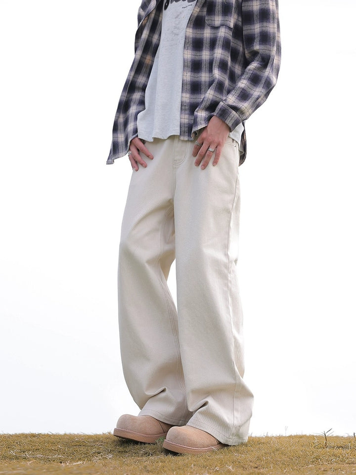 Pantalons en denim décontractés à coupe droite et ample 