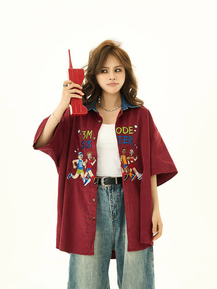 Retro Embroidered Loose Fit Shirt