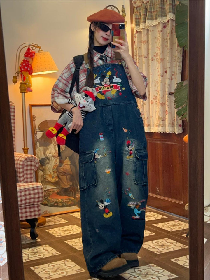 Embroidered Denim Wide-Leg Jumpsuit