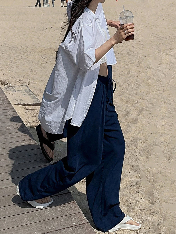 Linen Wide Leg Drawstring Casual Pants