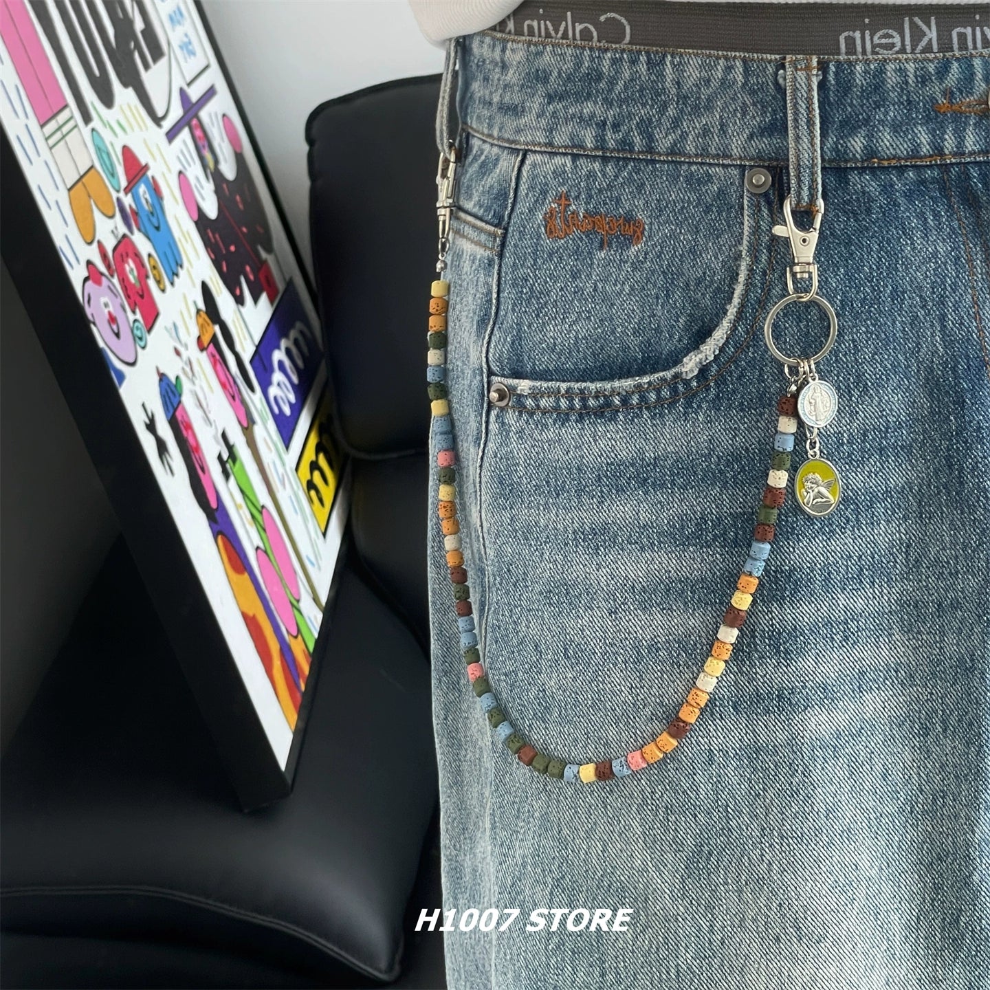 Volkanik Taş Boncuk Hip-Hop Pantolon Zinciri 