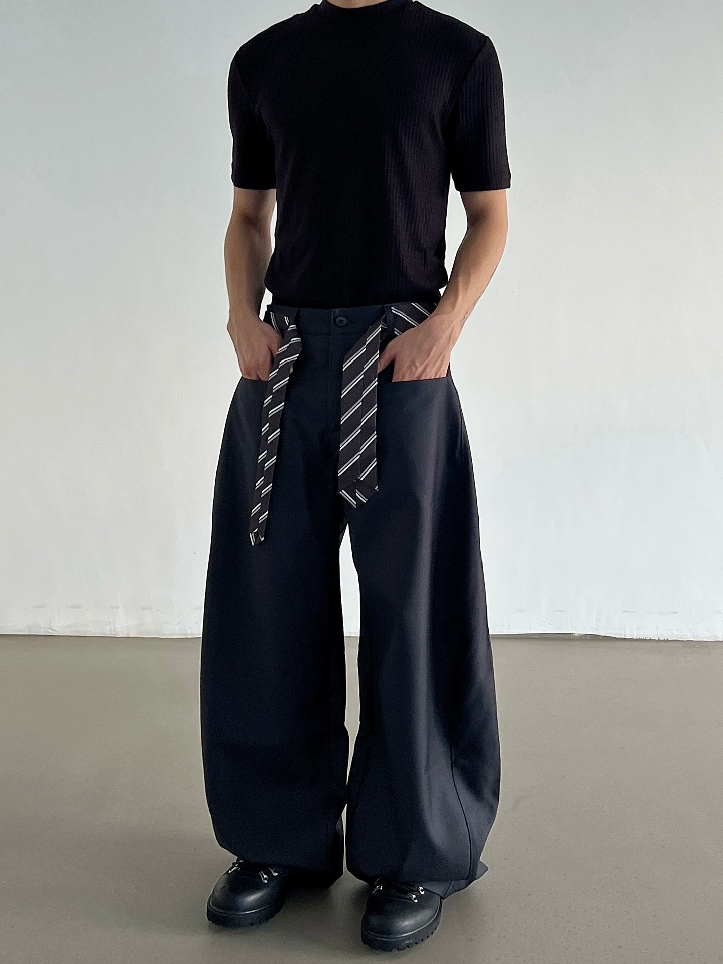 Wide-Leg Tie Detail Casual Pants
