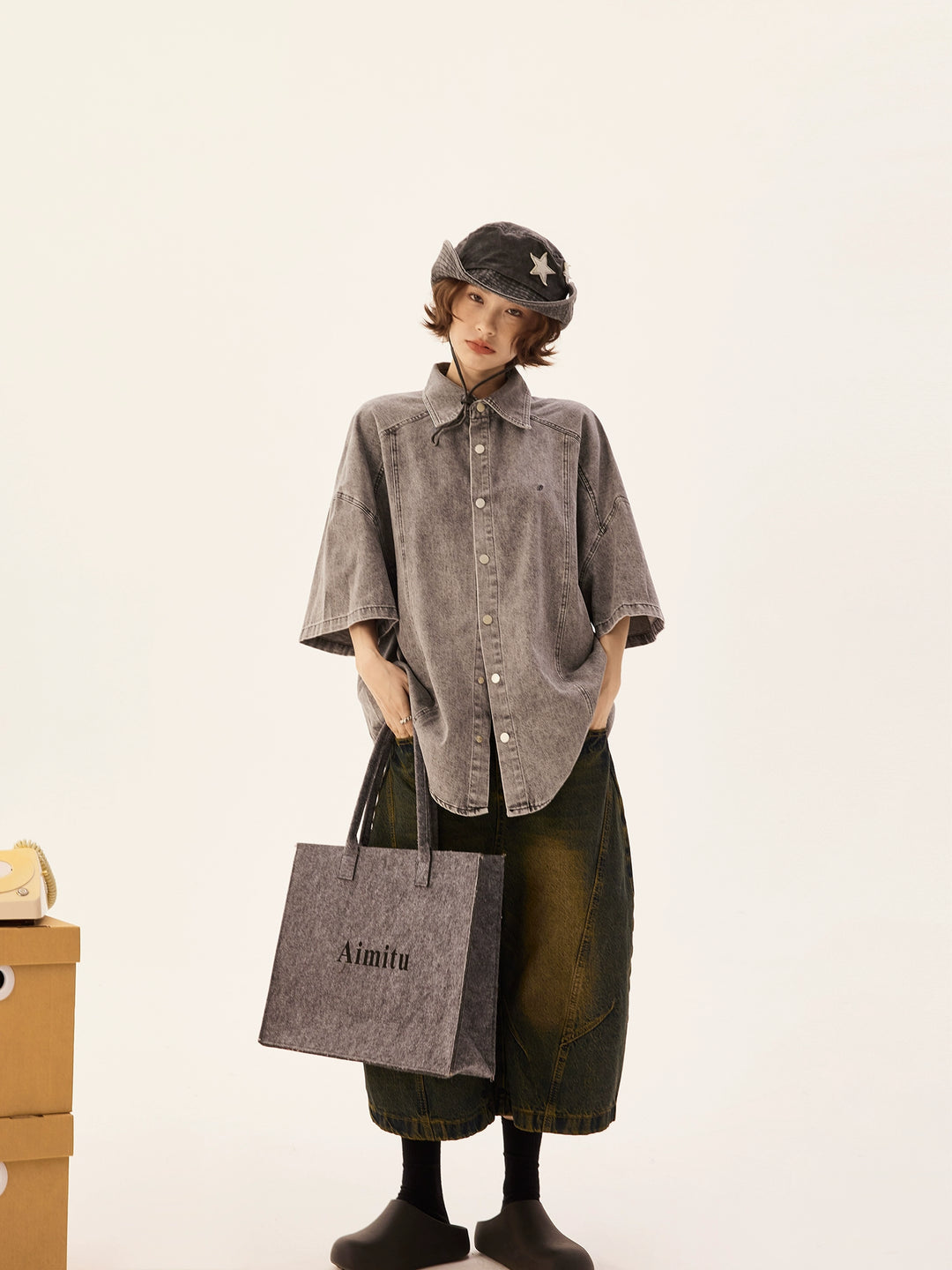 Washed Denim Short Sleeve Button Shirt