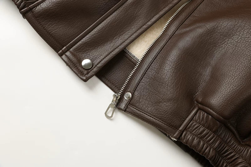 Faux Leather Fur Collar Motorcycle Jacket