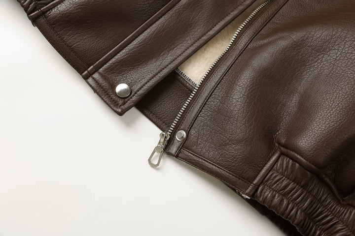 Faux Leather Fur Collar Motorcycle Jacket