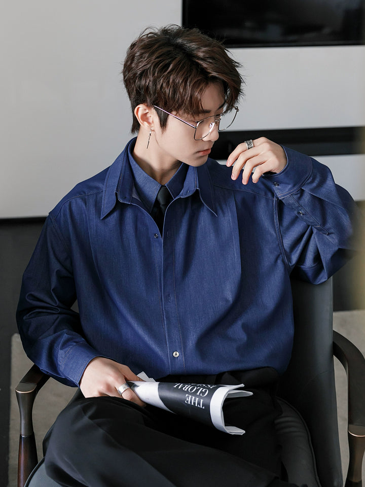 Denim Long-Sleeve Two-Piece Shirt