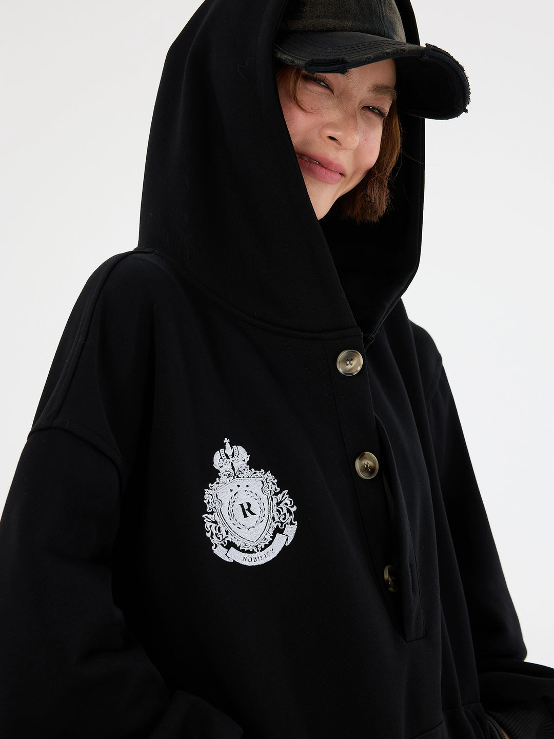 Embroidered Button Half-Zip Hoodie