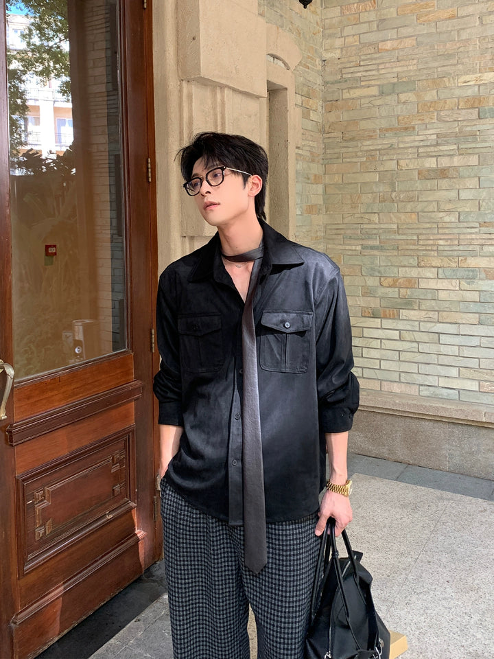 Suede Self-Tie Long Sleeve Shirt
