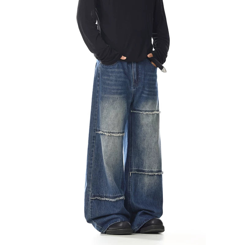 Gerafelde Rand Brede Pijpen Rechte Jeans 