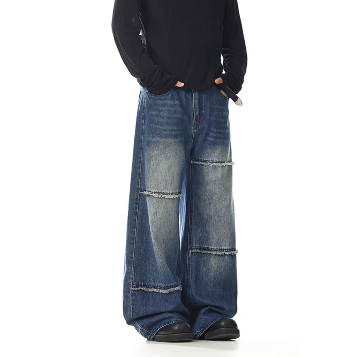 Gerafelde Rand Brede Pijpen Rechte Jeans 